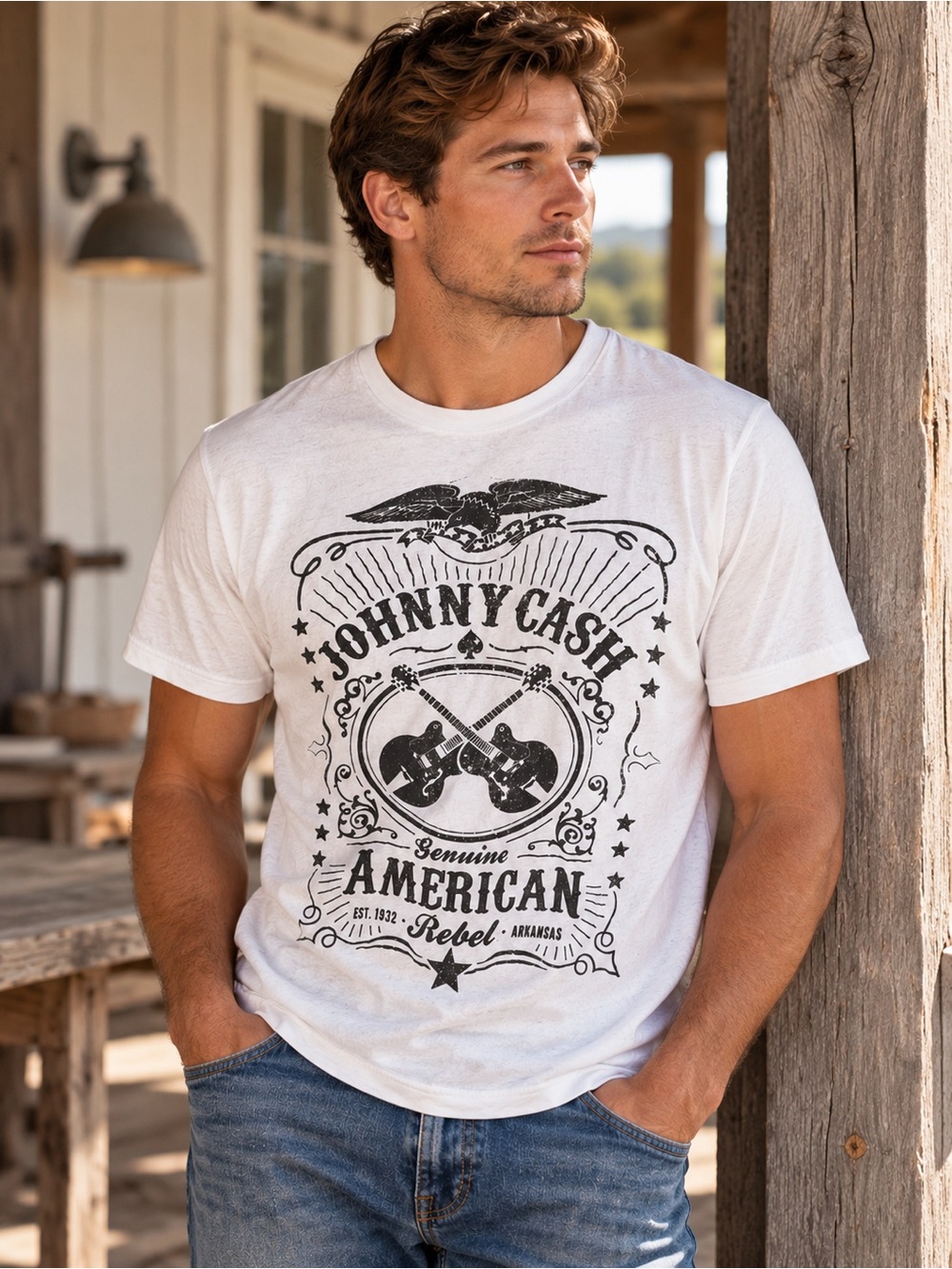 Johnny Cash Graphic Short-Sleeve Tee in White